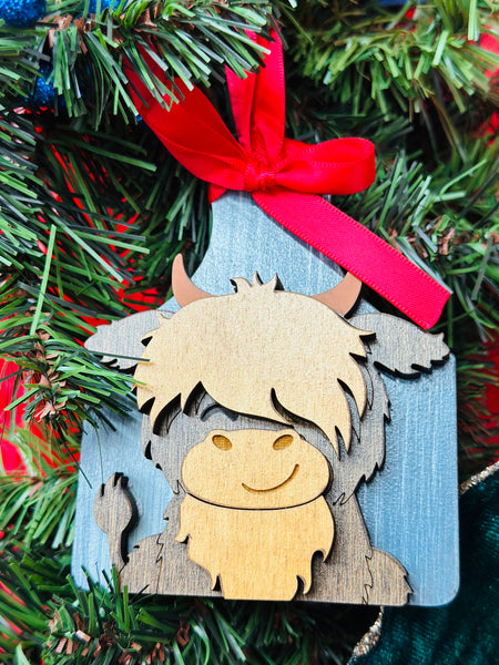 Highland Cow Christmas Ornament