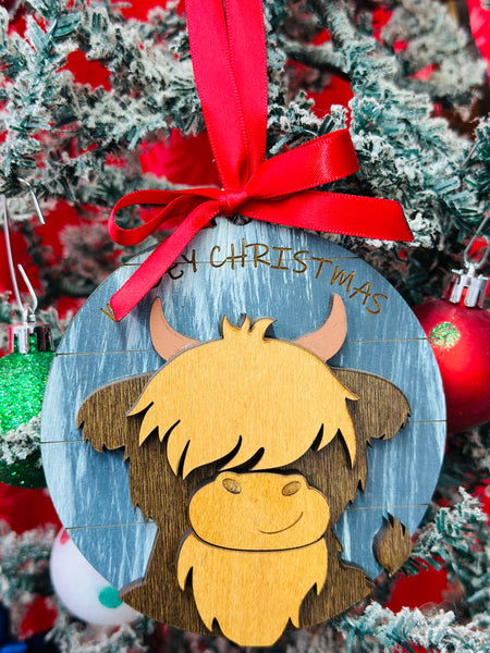 Highland Cow Mooey Christmas Ornament