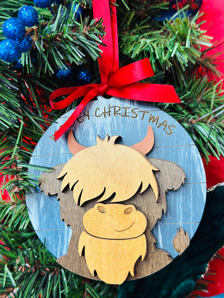Highland Cow Mooey Christmas Ornament