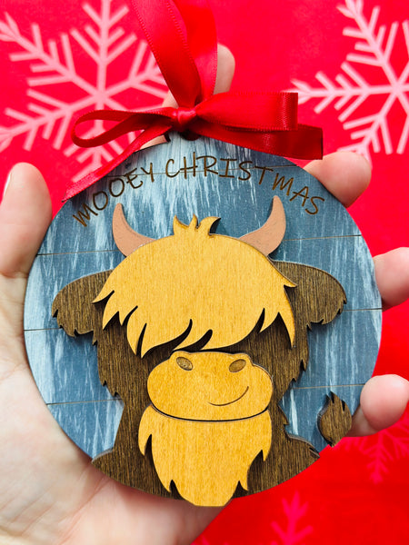 Highland Cow Mooey Christmas Ornament