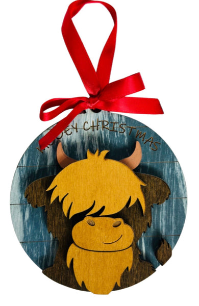 Highland Cow Mooey Christmas Ornament
