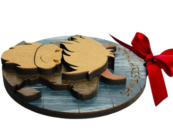 Highland Cow Mooey Christmas Ornament