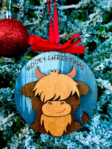 Highland Cow Mooey Christmas Ornament