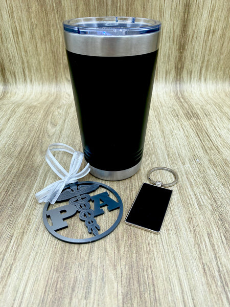 Tumbler with Medical Ornament and Keychain. Bundle for nursing student, nursing graduation, nurse's week. Great for all healthcare workers, PT, OT, RT, MD, NP, CNA and many more!